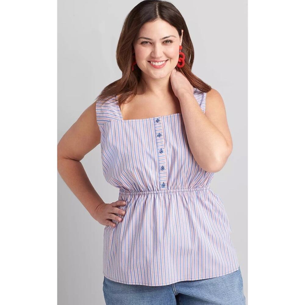Lane Bryant Sleevless Top Stripes Blue Red‎ Peplum Tank NWT Size 24